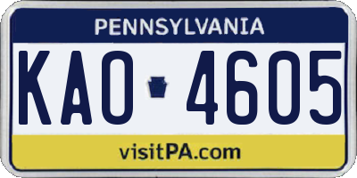 PA license plate KAO4605