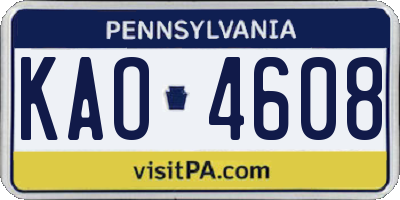 PA license plate KAO4608