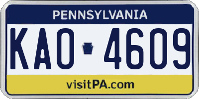 PA license plate KAO4609