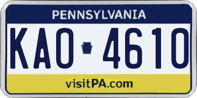 PA license plate KAO4610