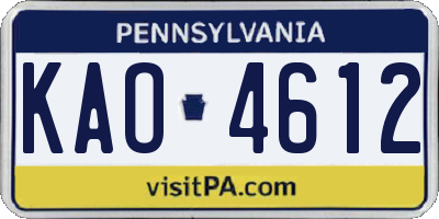PA license plate KAO4612