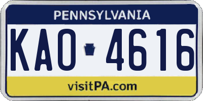 PA license plate KAO4616