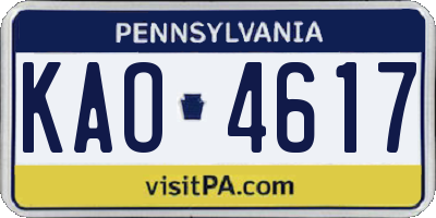 PA license plate KAO4617