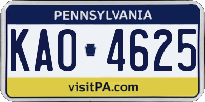 PA license plate KAO4625