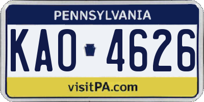 PA license plate KAO4626