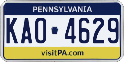 PA license plate KAO4629