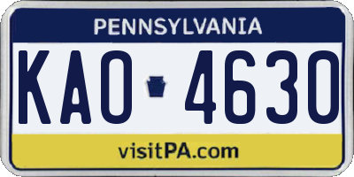PA license plate KAO4630