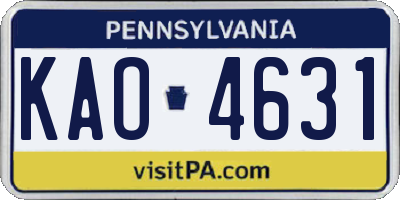 PA license plate KAO4631