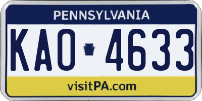 PA license plate KAO4633