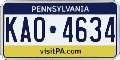 PA license plate KAO4634