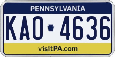PA license plate KAO4636