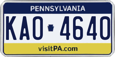 PA license plate KAO4640