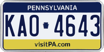 PA license plate KAO4643