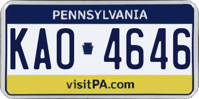 PA license plate KAO4646