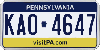 PA license plate KAO4647