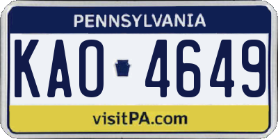 PA license plate KAO4649