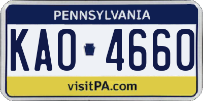 PA license plate KAO4660