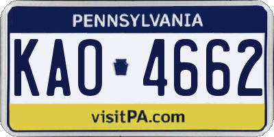 PA license plate KAO4662
