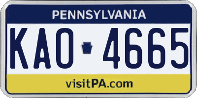 PA license plate KAO4665