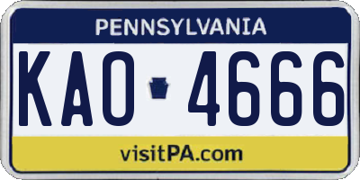 PA license plate KAO4666