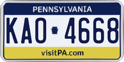PA license plate KAO4668