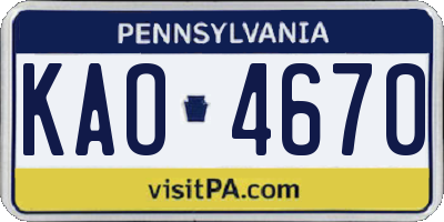 PA license plate KAO4670