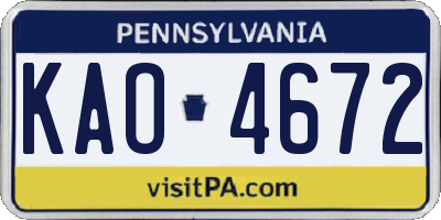 PA license plate KAO4672