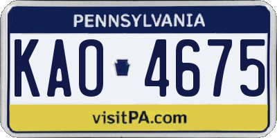 PA license plate KAO4675