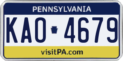 PA license plate KAO4679