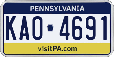 PA license plate KAO4691