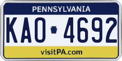 PA license plate KAO4692