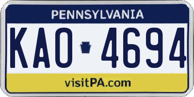 PA license plate KAO4694