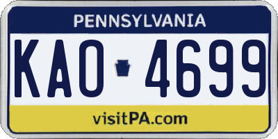 PA license plate KAO4699