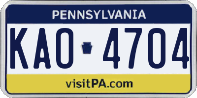 PA license plate KAO4704