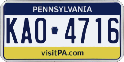 PA license plate KAO4716