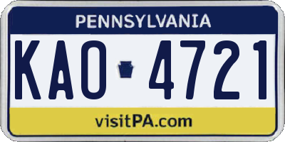 PA license plate KAO4721