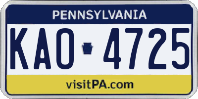 PA license plate KAO4725