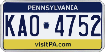PA license plate KAO4752