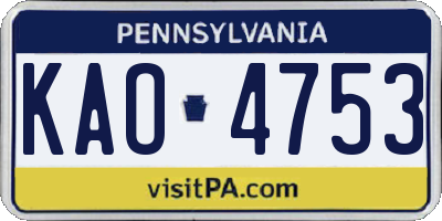 PA license plate KAO4753