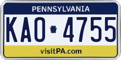 PA license plate KAO4755