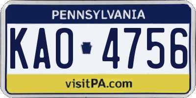 PA license plate KAO4756
