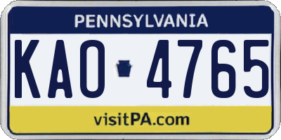 PA license plate KAO4765