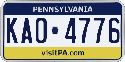 PA license plate KAO4776