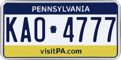 PA license plate KAO4777