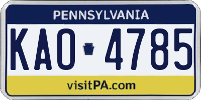 PA license plate KAO4785