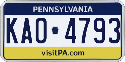 PA license plate KAO4793