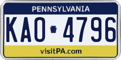 PA license plate KAO4796