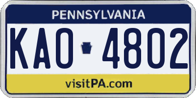 PA license plate KAO4802