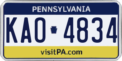 PA license plate KAO4834