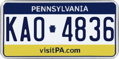 PA license plate KAO4836